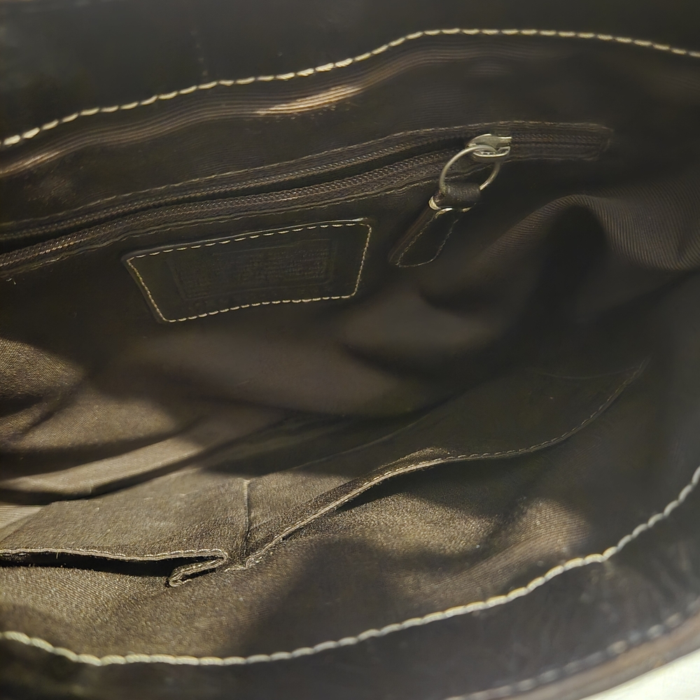 Coach Brown Signature Shoulder Bag With Leather Trim And Matching Card Holder - Picture 14 of 14